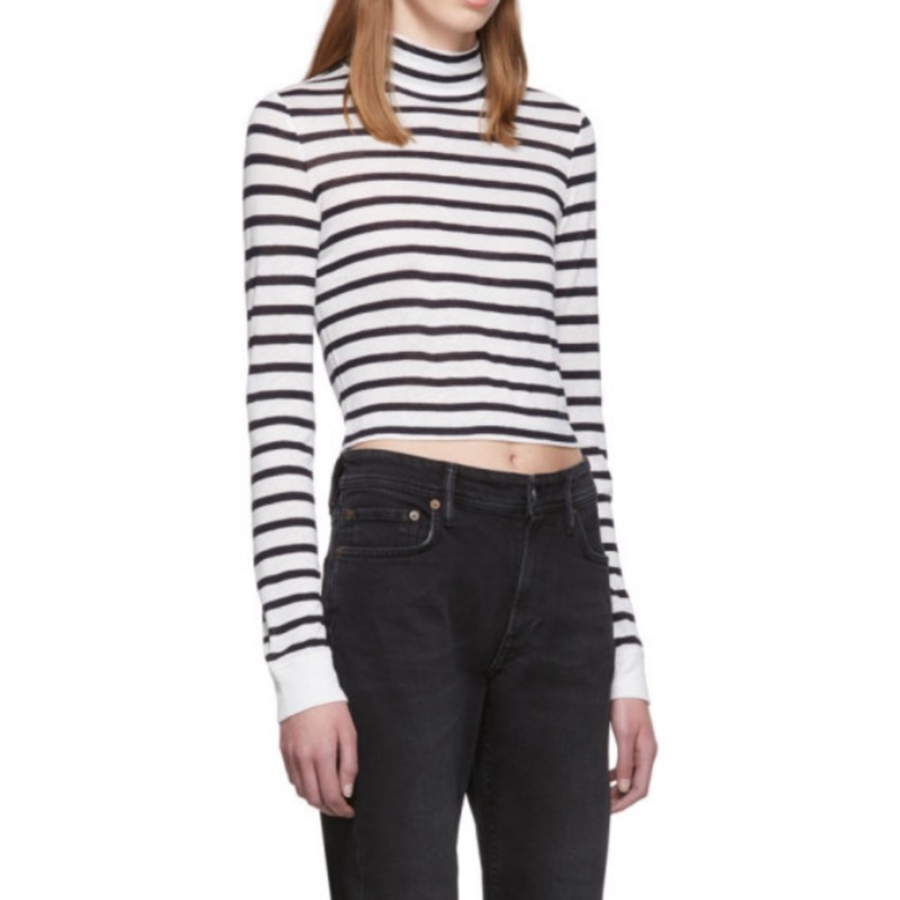 NWT Alexander Wang cropped striped long sleeve t with mock neck